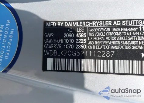 2002 Mercedes-Benz Clk 430 из США, поврежденный, VIN WDBLK70G52T112287